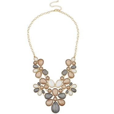 Lux Accessories Silvertone and White Flower Floral Mini Statement Necklace 